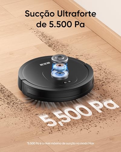 Aspirador Robô EZS E10, Sucção Ultra Forte de 5.500 Pa, Navegação a Laser iPath, para Limpeza Profunda de Pisos, Ideal para Cabelos e Pisos Duros
