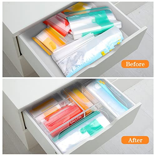 Ziplock Bag Storage Organizer 5 Pack, Acrylic Drawer Baggie Organizer Plastic Bag Dispenser