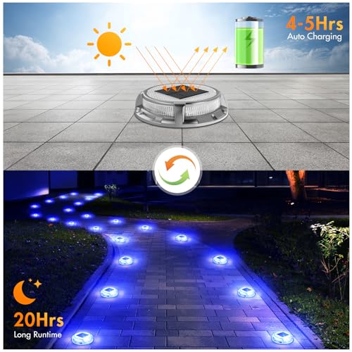 Quntis Decking Lights Outdoor 4 Pack, 3 Colors Solar Ground Lights IP68 Waterproof Solar Outdoor Garden Lights, Decking Solar Lights for Pathway Ground Step Stairs Patio Path Pool Yard
