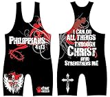 Philippians 4:13 Red/Black Wrestling Singlet: Youth and Mens sizes, by 4-Time