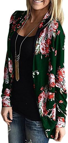 ZIOOER Womens Casual Boho Irregular Long Sleeve Wrap Kimono Cardigans Coverup Coat Tops Outwear Green X-Large