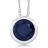 Gem Stone King 14K White Gold Blue Sapphire Pendant Necklace For Women (0.60 Cttw, Gemstone September Birthstone, Round 5MM, with 18 Inch Chain)