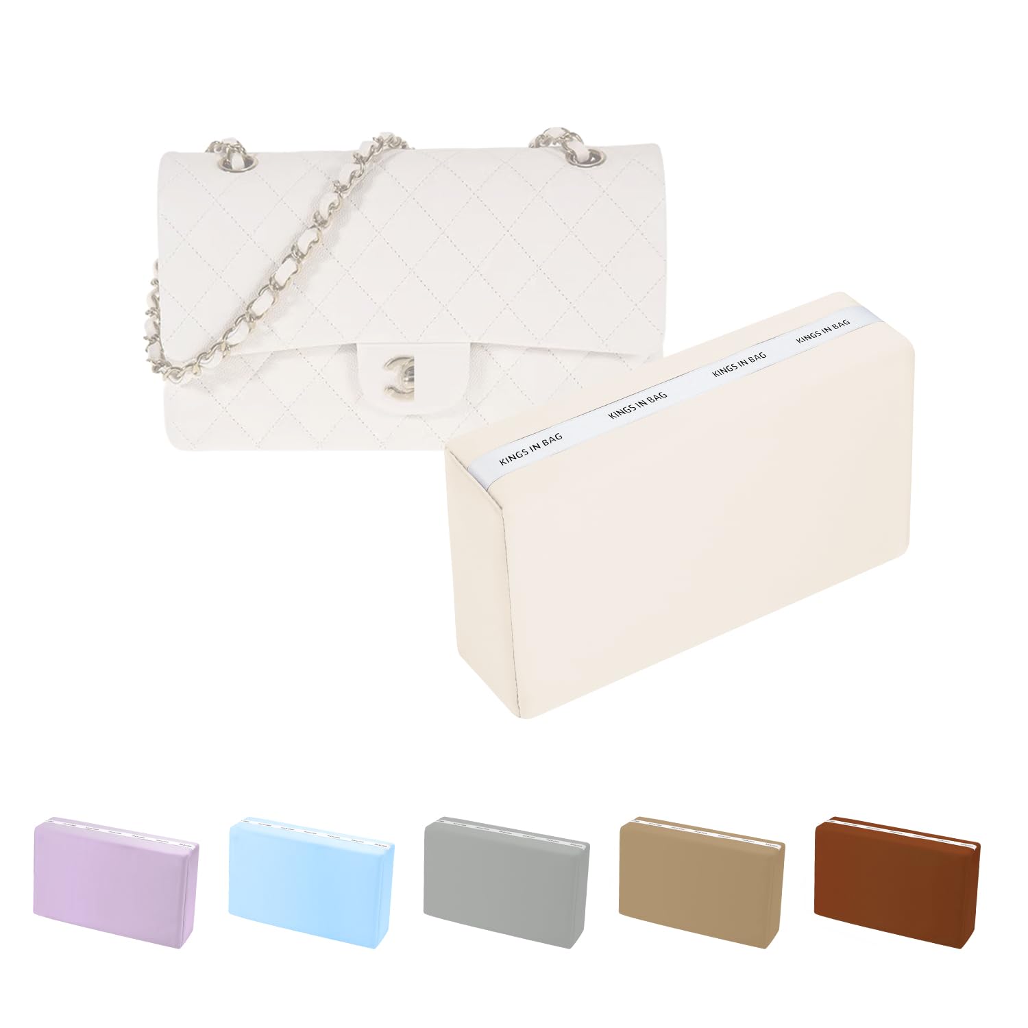 Purse Shaper Pillow Insert for Chanel Flap Bags, Luxury Bag Shaper with Lightweight Satin, Fits Chanel Classic Flap Mini 20, Satin Surface with Memory Foam Inner (Craie, CF Mini)
