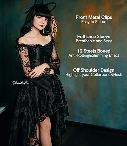 SLIMBELLE-Donna-Bustino-Pizzo-Vestito-Corsetto-Stringivita-Modellante-Dimagrante-Steampunk-Sexy-Bustini-Corsetti-Eleganti-Intimo-Nero