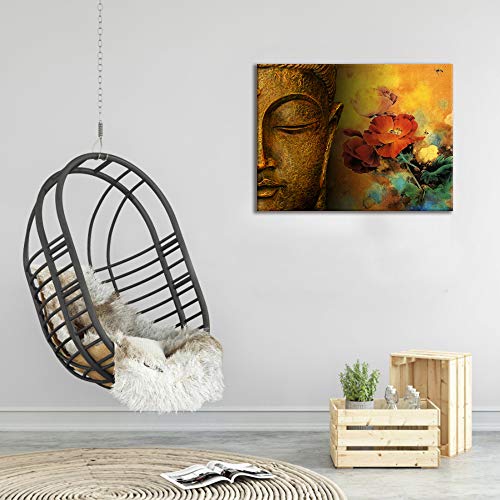 Visual-Art-Decor-Retro-Buddha-Statue-with-Flowers-Painting-Canvas-Prints-Be-Kind-Sincere-Belief-Framed-Buddism-Poster-for-Home-Wall-Decoration-24x32