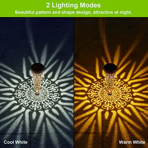 GEARLTIE Solar Lights for Outdoor Garden Pack of 4, 800 mAh Solar Lights for Outdoor Use with Warm/White LED, IP65 Weatherproof Balcony Decoration Garden Metal Lanterns Solar Outdoor Path Patio