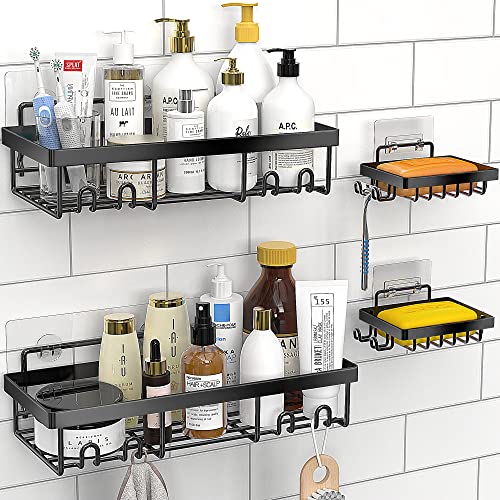 Moforoco Shower Caddy Shelf Organizer Rack, Self Adhesive Black Bathroom Shelves Basket, Home Farmhouse Wall Shower Inside Organization and Storage Decor Rv Accessories, First Apartment Essentials