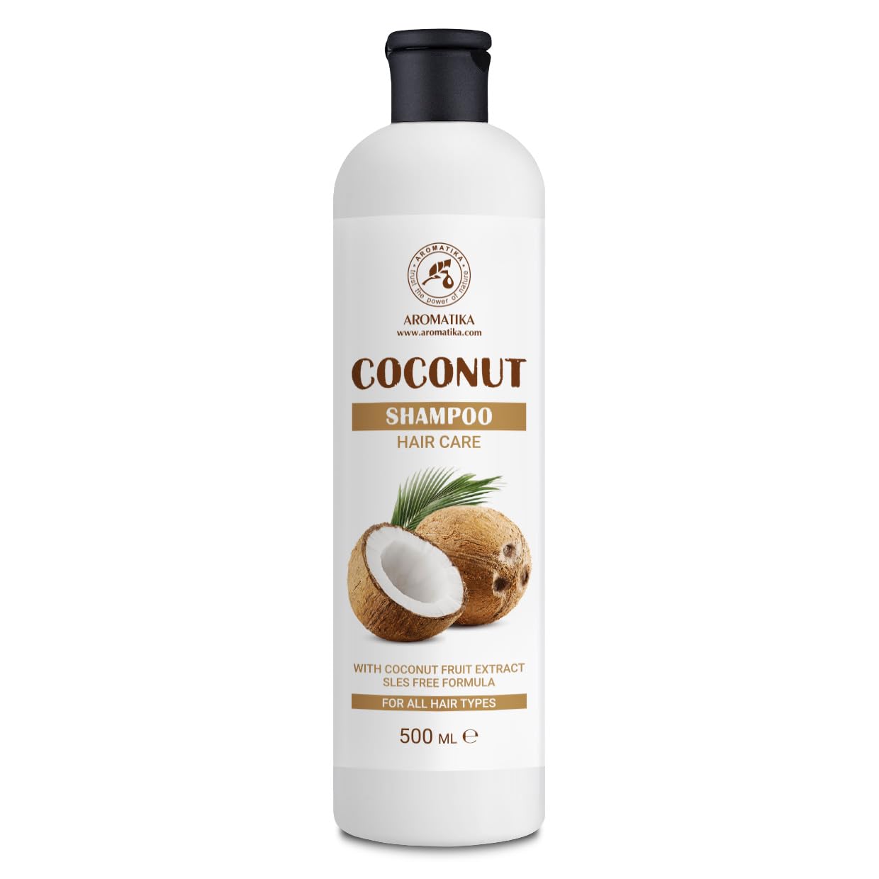 Coconut Shampoo 500 ml with 100% Natural Coconut Oil for Hair Growth and Volume - Moisture - Extracts of Japanese Green Tea, Indian Gooseberry, and Rosemary