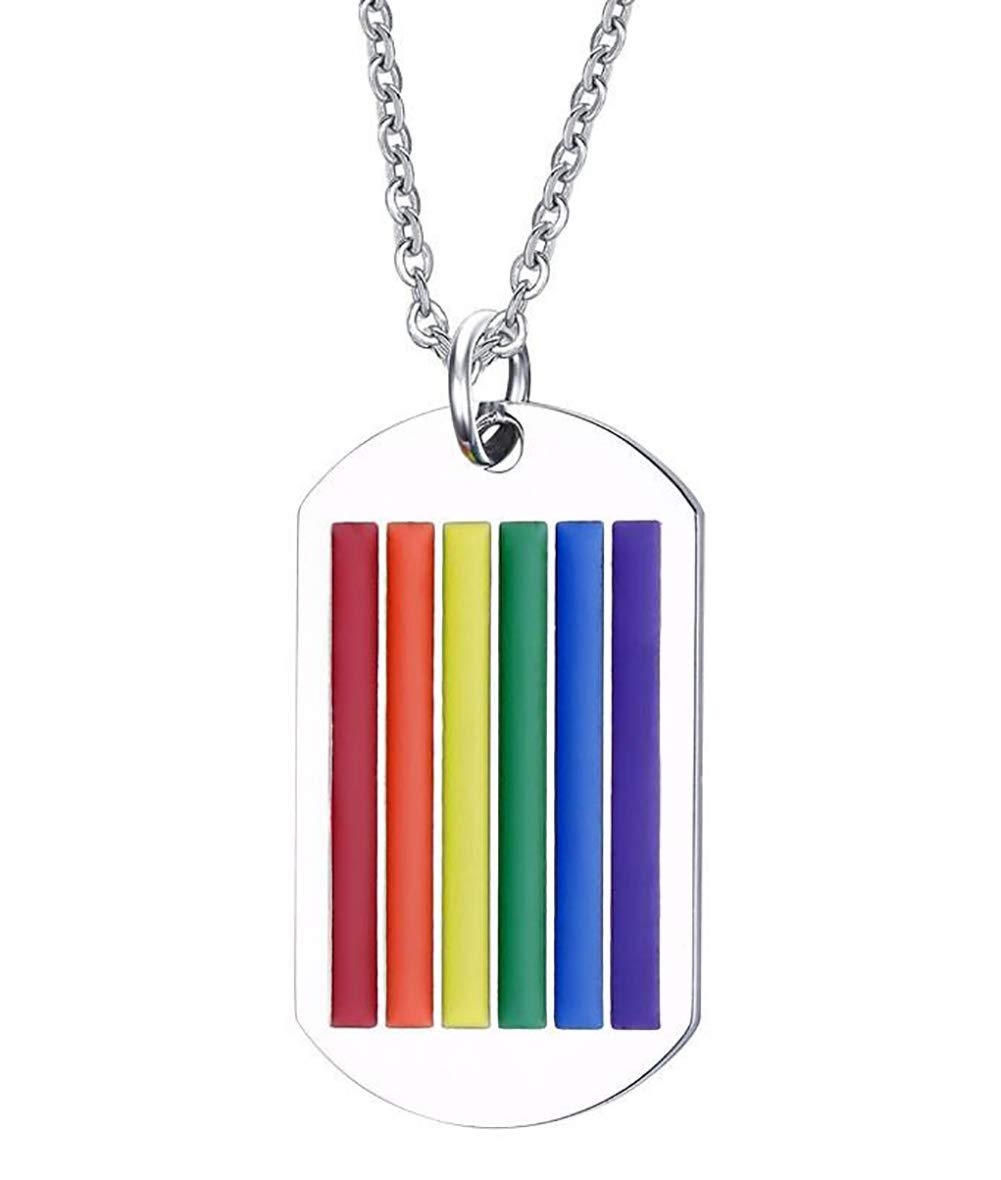 VNOX Gay Lesbian Stainless Steel Dog Tag Rainbow Pride Necklace Pendant with Free Chain 60cm,Valentine's Day Gift
