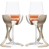 VoChill Stemmed Wine Glass Chiller | Made in USA | Radically cool wine tool – keeps wine perfectly chilled in your glass | Refreezable Chill Cradle actively chills (Sand, Perfect Pair)