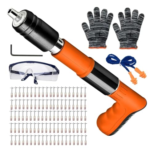 Kit Pistola de Fixação Direta com 100 Pinos, Óculos de Proteção, Luvas e Estojo
