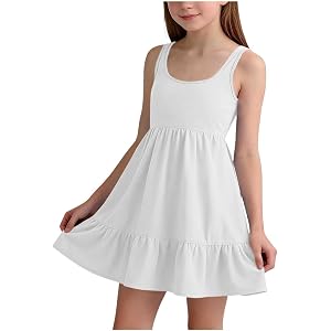 Whimsyria Girls Sleeveless A-Line Mini Dress Versatile Solid Crewneck Cute Summer School Uniform Dresses for 5-15 Years