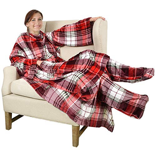 Catalonia Wearable Fleece Blanket with Sleeves and Foot Pockets