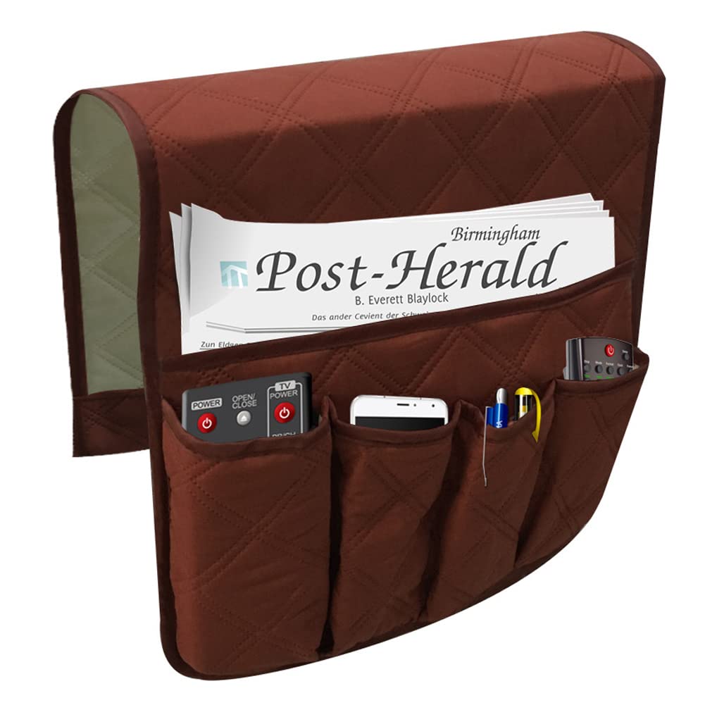 Sofa Chair Couch Armrest Organizer Hanging,5 Pockets Non-Slip Armchair Storage Bag Sofa Couch Armrest Cover Double Sided Organizer for Tablet, Phone,Glasses,Book,Magazines, TV Remote Control