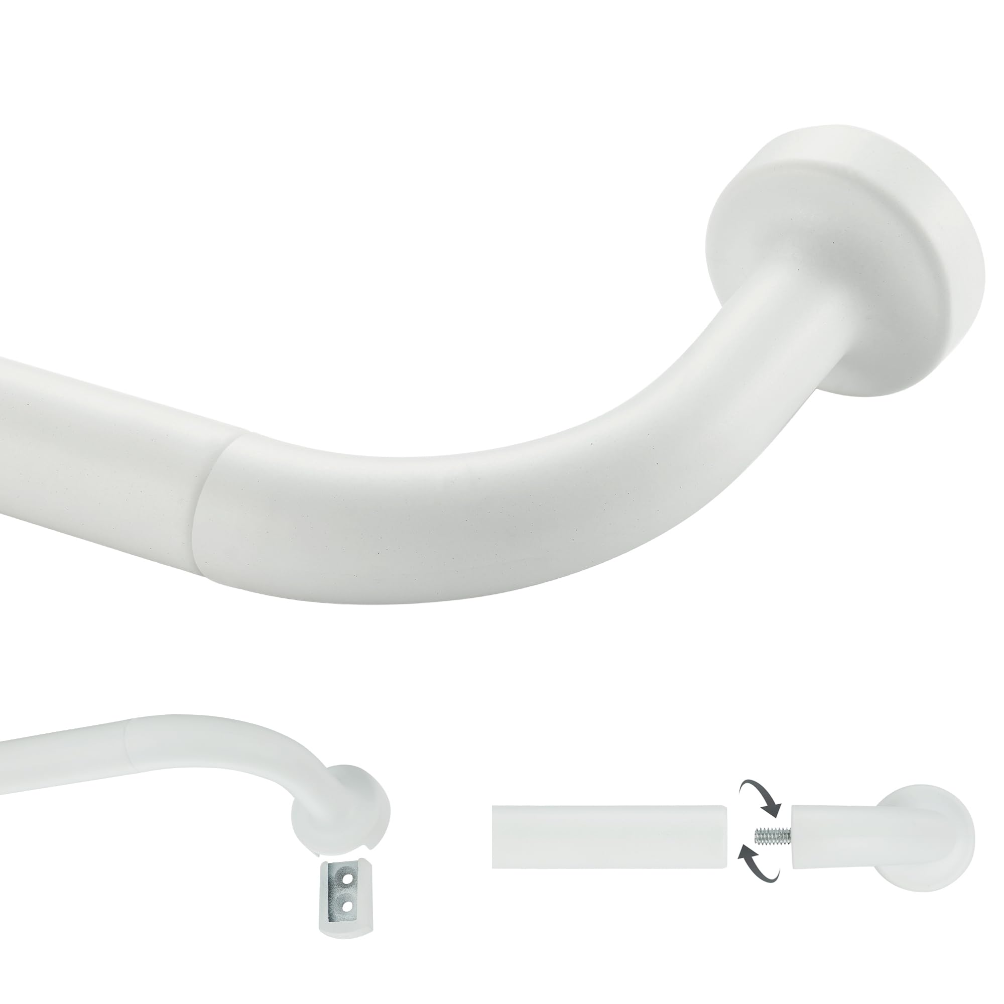 Photo 1 of Lwiiom Matte White Curtain Rod for Windows 28 to 86 Inch, Internal Splicing 1 Inch Diameter Disc, Adjustable Room Darkening Curtain with Aluminum Finials and Brackets, Wrap Around Design