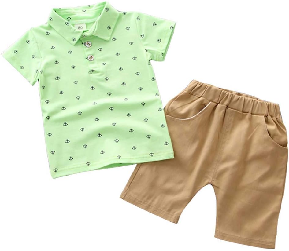 BOBORA Baby Boy Kids Summer Clothes Set Cartoon Whale Short Sleeved Tops with Elastic Striped Short Pants 0-7Years