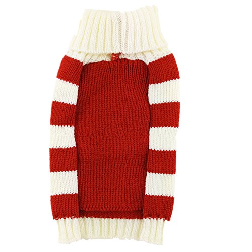 Turtleneck Stripes Pet Clothes Dog Wool Classic Sweaters (Red&White Stripes Deer, XS)