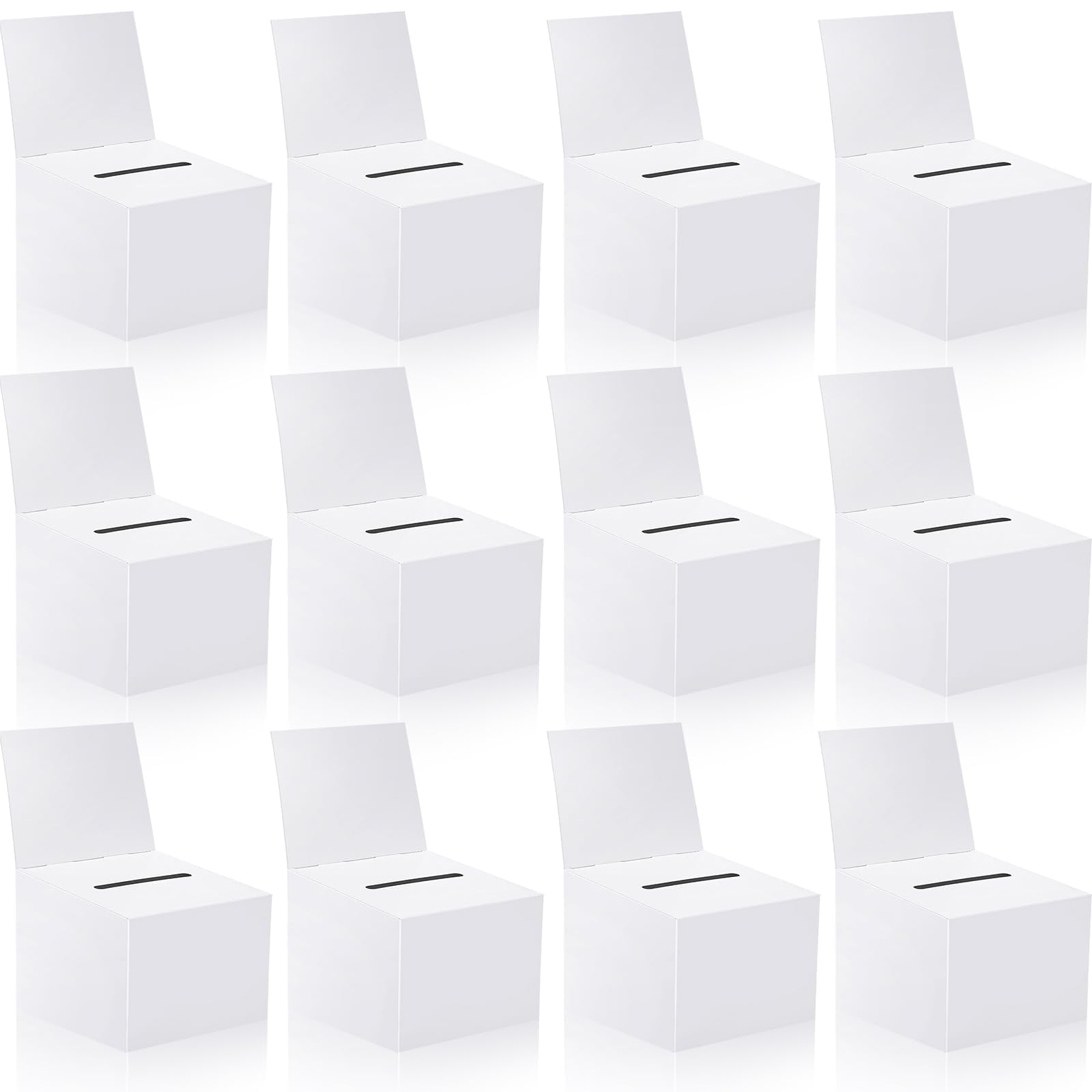 Photo 1 of 12 Pack Raffle Boxes Ballot Box Suggestion Box with Slot, 6.5 x 4.5 x 4.5 Inch Cardboard Raffle Boxes with Slot for Ticket and Removable Header for Collecting Business Card Voting Contest (White)