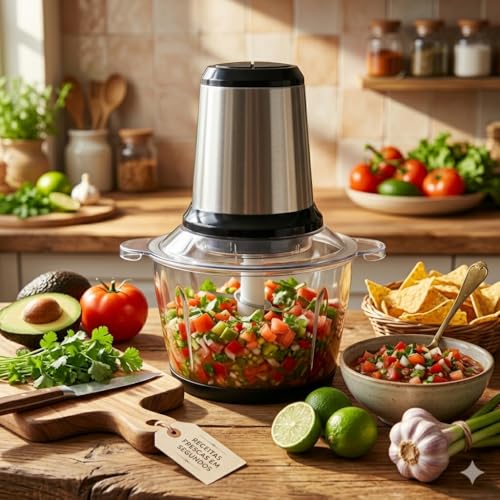 Multiprocessador Elétrico 2L Triturador de Carne Alho Cebola e Legumes com Lâminas em Aço Inox Processador de Alimentos Multifuncional para Cozinha