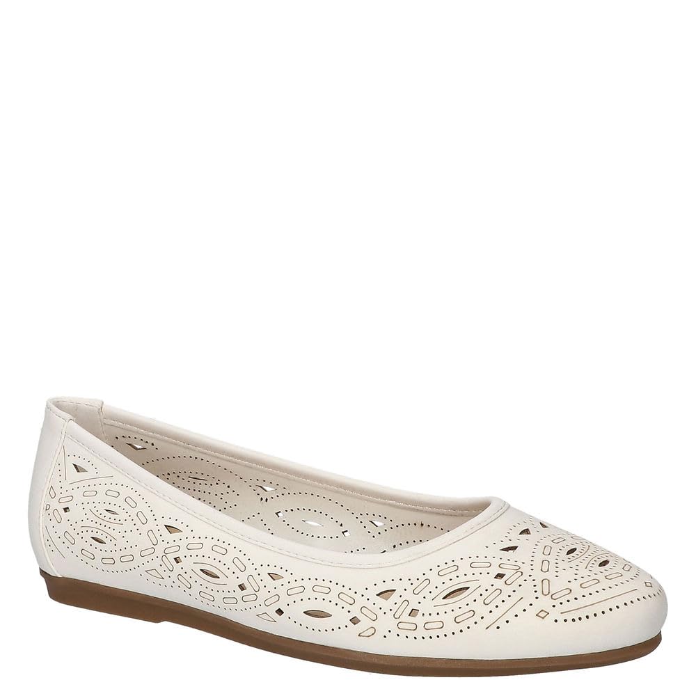 Easy Street Women’s Jackie Ballet Flat, White, 9.5 Wide