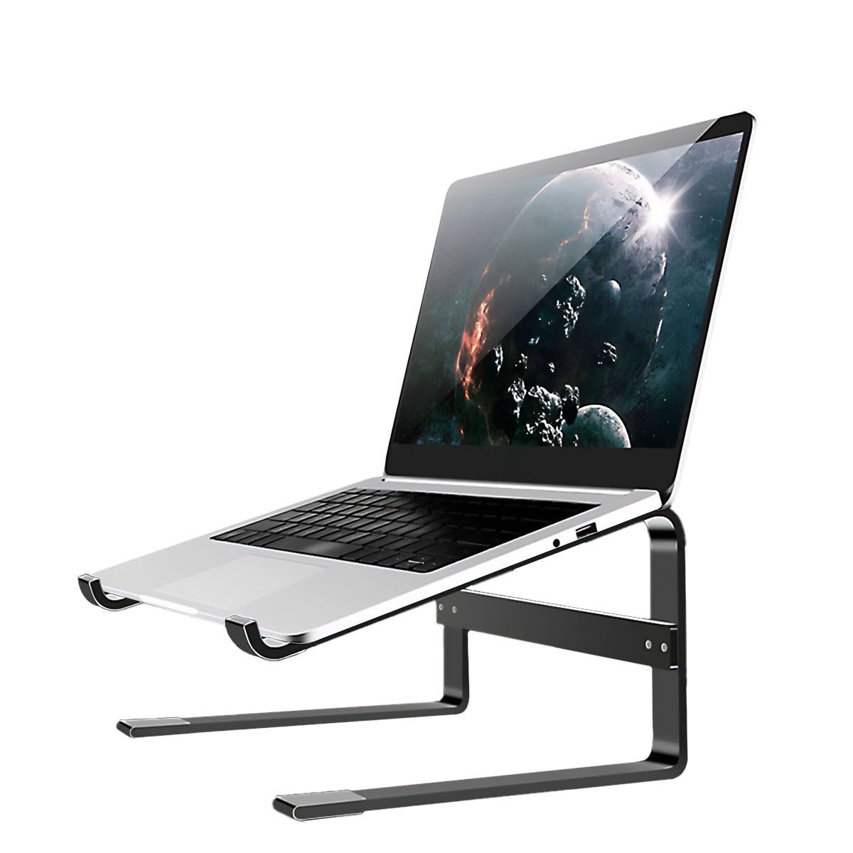 MMOBIEL Laptop Stand Tall - Riser 10 to 18 inches - Ventilated Laptop Holder Universal - Stand for Desk Compatible with MacBook, Notebook, ASUS and more - Incl. Tools - Black Aluminum