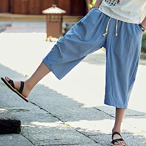 Photno Men's Harem Pants Casual Baggy Cotton Linen Jogger Sports Wide Leg Capri Pant Plus Size - Thumbnail 2