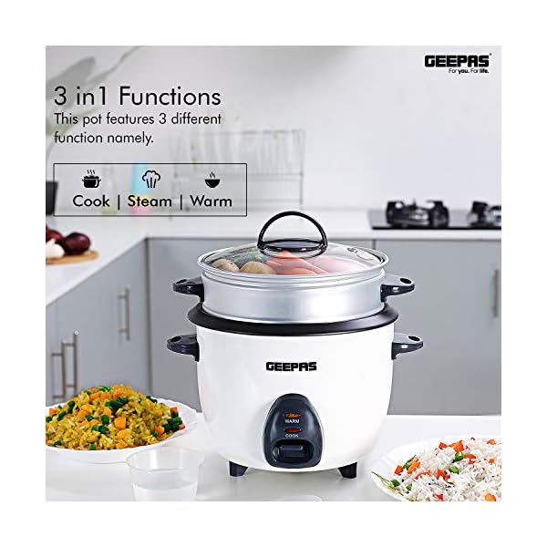 Geepas 450W Rice Cooker & Steamer with Keep Warm Function, 1L | Automatic Cooking, Non-Stick Inner Pot | Make Rice…