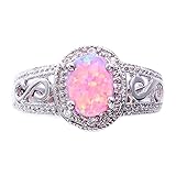Synthetic Oval Pink Opal Sterling Silver Filigree Shank Women's Halo Wedding Ring SPJ