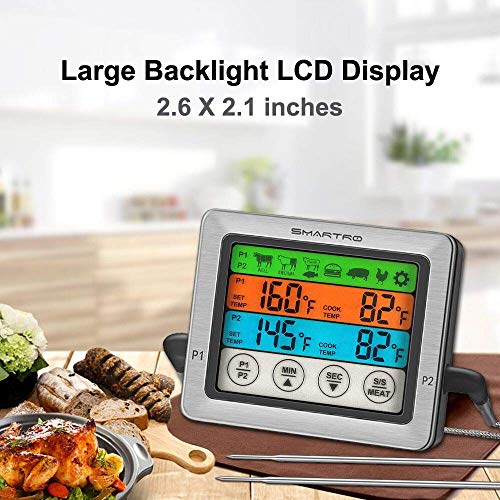 SMARTRO ST54 Dual Probe Digital Meat Thermometer for Food Cooking Kitchen Oven Smoker BBQ Grill with Timer Mode and Commercial-Grade Probes