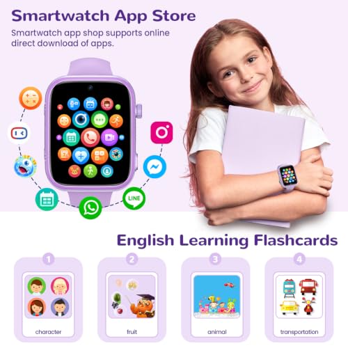 AIMIUVEI 4G Smartwatch Bambini con Chiamate, Videochiamate, Chat Vocale, WiFi, GPS, SOS, SMS, Impermeabile IP68, modalità Scuola e Contapassi, Schermo HD da 1.83'' Viola