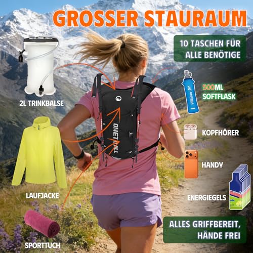 ONETOALL Women's Running Vest with 2L TPU Hydration Bladder/500 ml Water Bottle, Lightweight Hydration Backpack Running Men's 6L, Running Vest Reflective for Jogging, Trail Running, Bicycle, Marathon