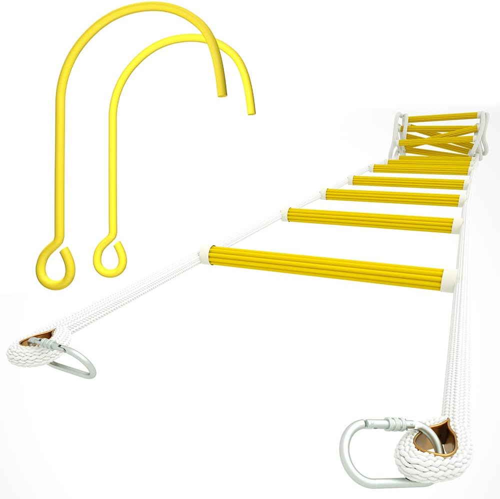 ISOP Fire Escape Rope Ladder 4.1m with Snap Hooks and Window Hooks | 2 Story Houses | Safety Rope Ladder for Windows on The Second Floor: Kitchen & Dining