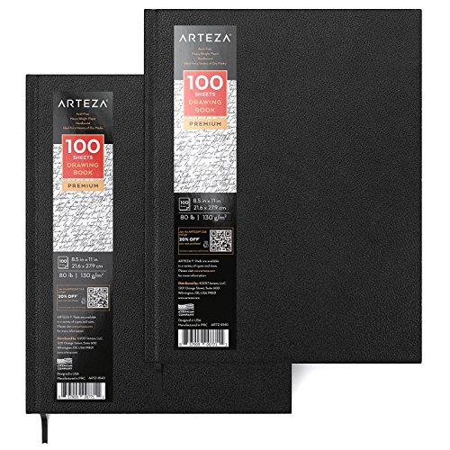 Arteza 8.5X11 Drawing Book - Hardbound (80lb/130g, 100 Sheets, 2 Pack)