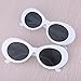 Elimoons Clout Goggles Bold Retro Oval Mod Thick Frame Sunglasses Round Lens 2 Pack,White & White