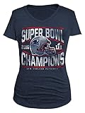NFL New England Patriots Adult Women NFL Ladies Super Bowl Short sleeve V Neck Tri-blend Tee, Large, Navy