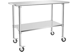 AHLOKI Stainless Steel Work & Prep Table with Caster Wheels and Under Shelf for Restaurant, Home, Hotel,36''x18''