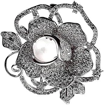 Dreamlandsales Romantic Micro Pave White Mother of Pearl Domed Blossom Rose Flower Brooches
