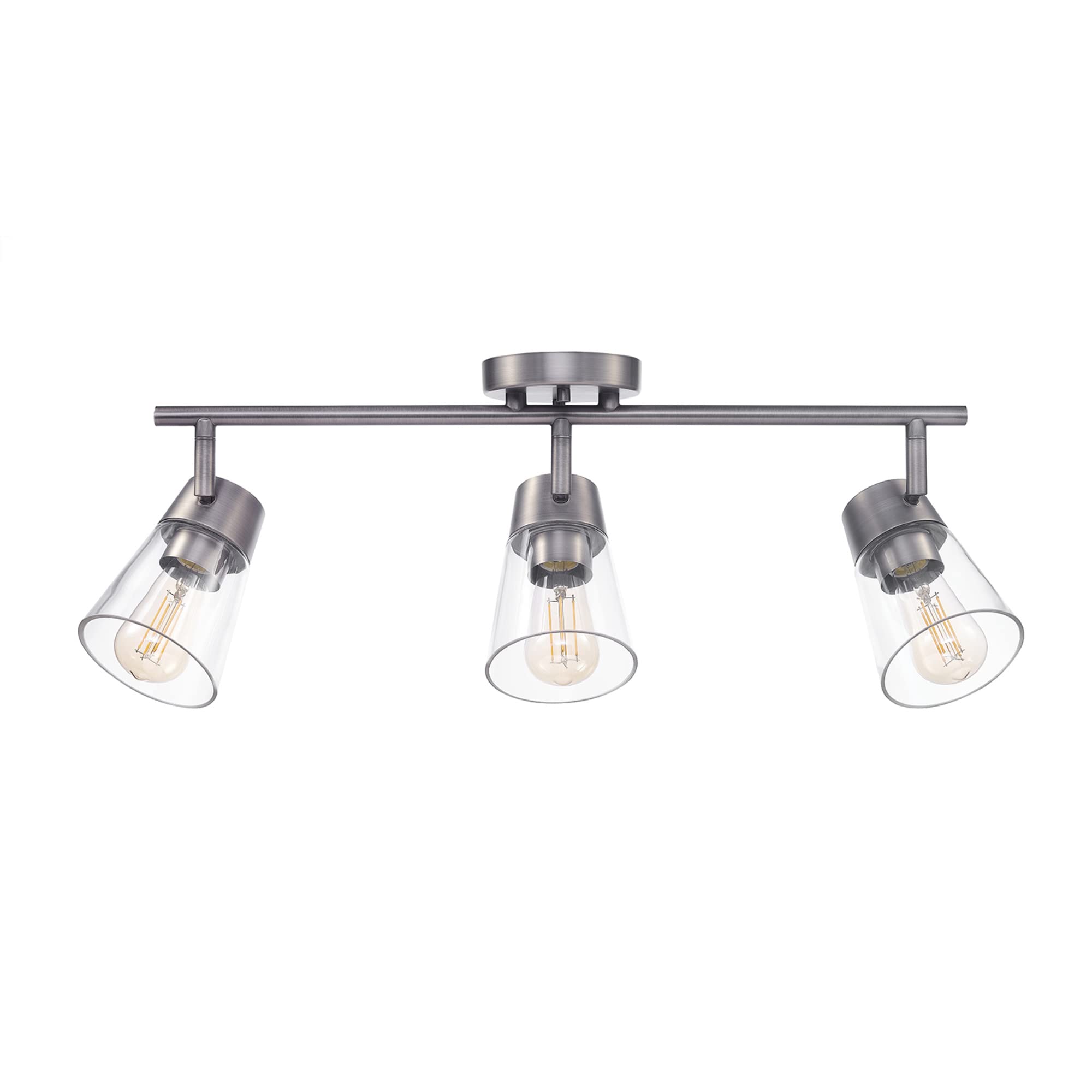 Globe Electric 64000045 24″ 3-Light Track Lighting, Pewter, Clear Glass Shades, Ceiling Light, Pivot Shade, 3 Bulb, Kitchen Lights, E26 Socket