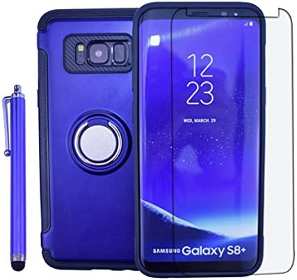Galaxy S8 Plus Case Shockproof Heavy Duty Dual Layer Protection Cover Kit DiGDry with Kickstand Ring Grip Hold 【Magnetic Metal Plate】 【Free Screen Protector+Pen】 for Samsung S8 Plus (Blue)