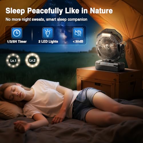 AVAVO Portable Misting Fan, 36000mAh Rechargeable Battery Powered Camping Fan with 460ml Tank & 6.6ft Mist, 4 Speeds 2 Light Modes for Outdoor Patios Travel Jobsite Beach Summer Essentials - Black
