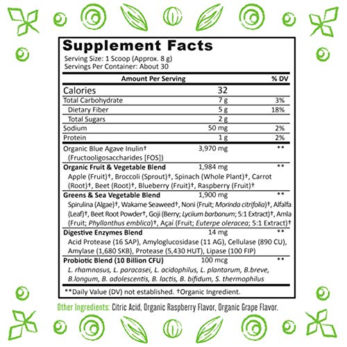 Super Greens Powder Organic Blend NonGMO Supplement, Includes