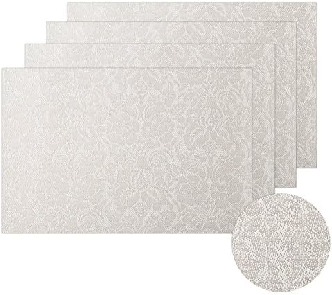 Meltset Vinyl Placemats Flower Decorative, Dining Table Mats,Easy to Clean Placemats Set of 4,Beige