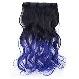ACELIST New Two Tone One Piece Long Synthetic Thick Hair Extensions Curl/Curly/Wavy Clip-on Hairpieces 13 Colors (Black to Blue #16)