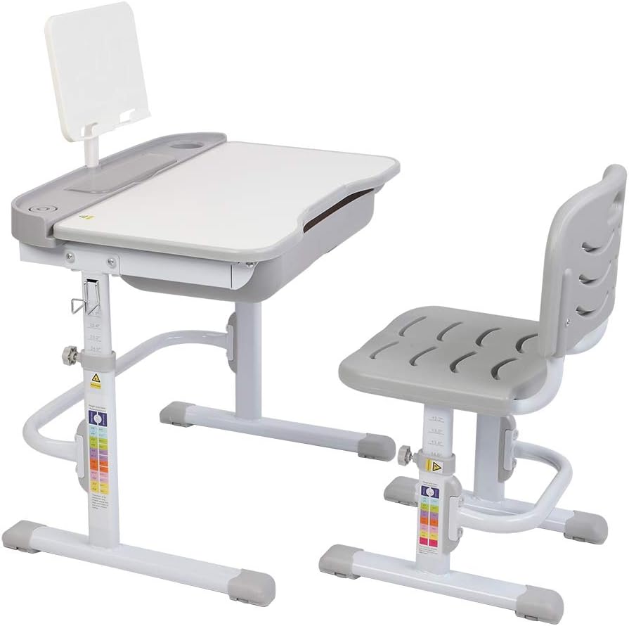 Kids Desk and Chair Set Kids Study Desk 70CM Height Adjustable Students Desk W/Large