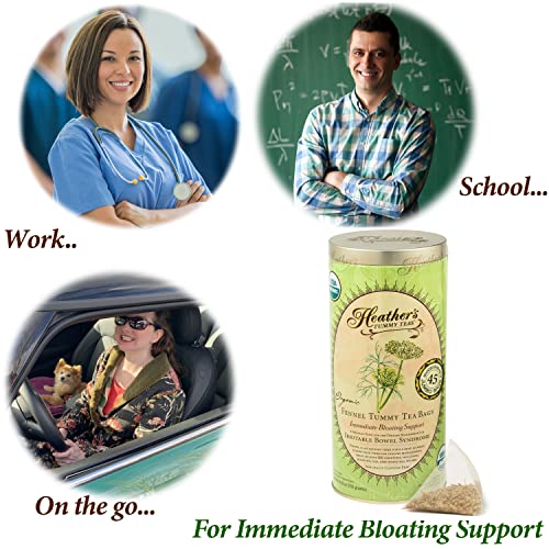 Heather's Tummy Teas Organic Fennel Tea for IBS, 45 Jumbo Teabags