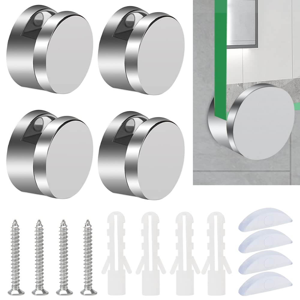 YIXISI 4 PCS 3-4 mm Mirror Clips Round Glass Clamp, Zinc Alloy Glass Clip, Bathroom Mirror Clips, with Plugs and Screws, ​for 3-4 mm Thick Mirror and Glass