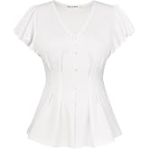 GRACE KARIN Womens Summer Blouses Dressy Casual Ruffle Peplum Tops | V Neck Flutter Sleeve Shirts, Summer Fashion Outfits, Business Work Tops