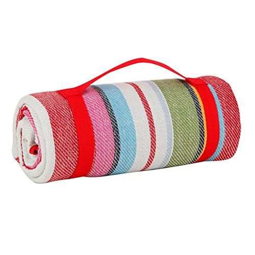 Oops Style Foldable Picnic Blanket Tote Rug Waterproof With Shoulder Strap Beach Camping Outdoor Blanket Mat 59''x 53'' Red Stripe - Thumbnail 6