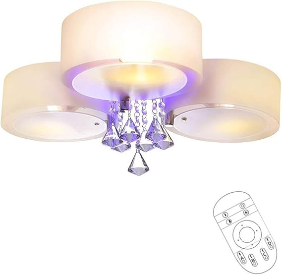 Lámpara de techo con luz de cristal LED E27, luz RBP con control remoto