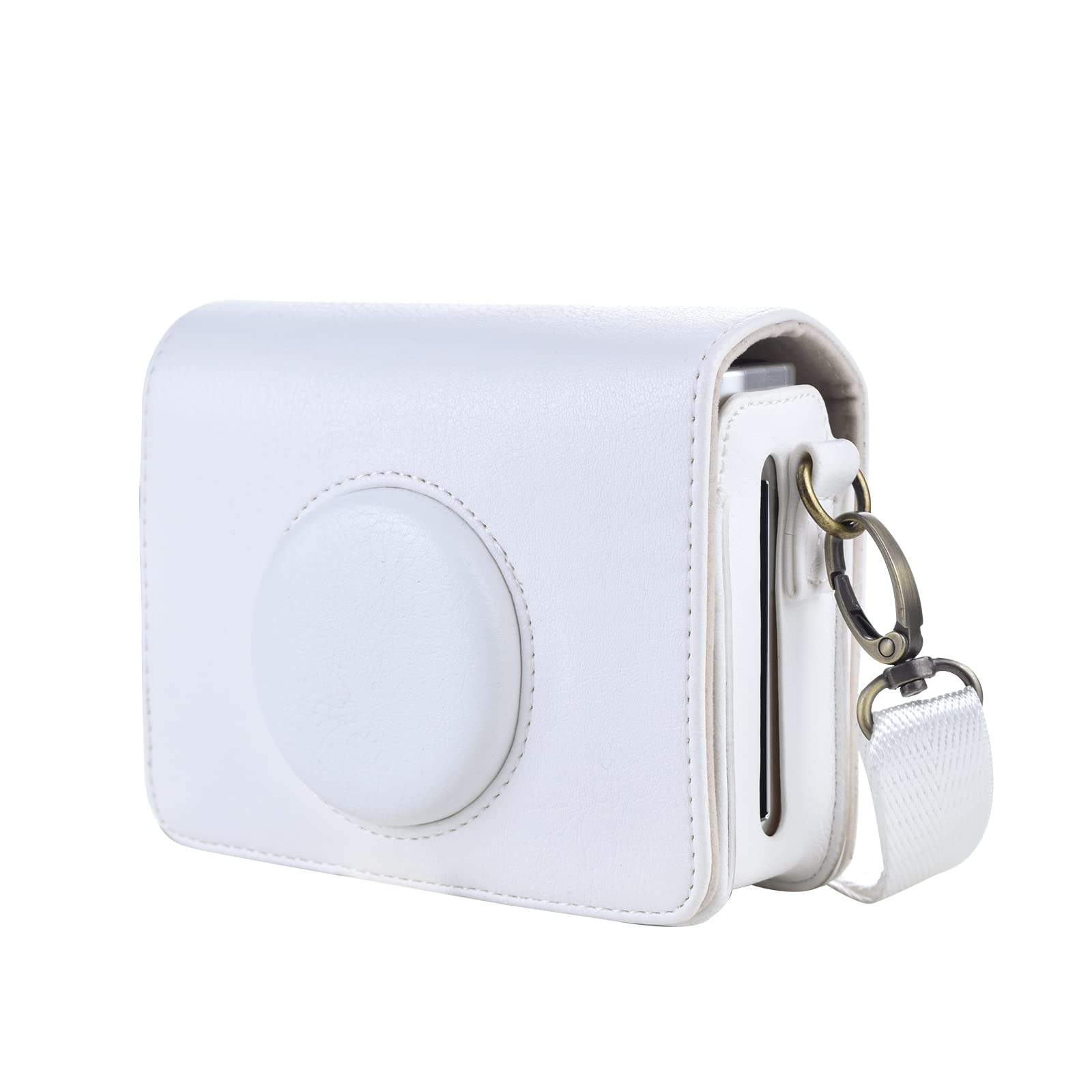 Rieibi Mini EVO Case - Retro PU Leather Protective Case for Fuji Mini EVO Instant Camera - Removable Case with Adjustable Shoulder Strap - White
